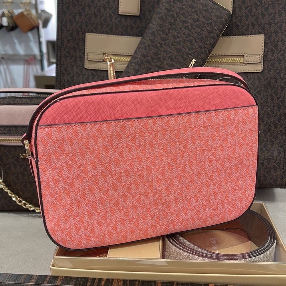 Michael Kors Jet Set Item Large East West Zip Chain Crossbody Grapefruit - Picture 6 of 16